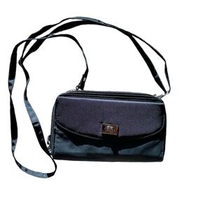 Travelon Safe ID Accent Turn Lock Clutch Wallet Black Purse w/ Adjustable Strap